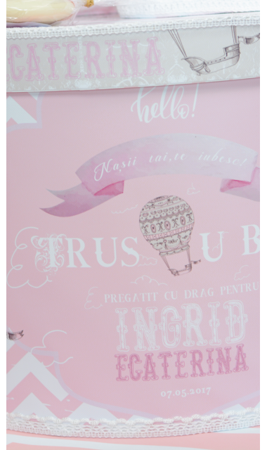 Trusou de botez cu baloane de aer cald roz si broderie, Hot Air Pink Balloon!  8